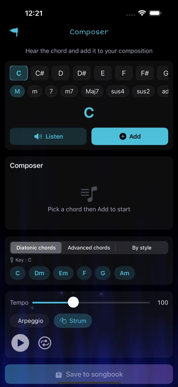Composer with Diatonic suggestions in C