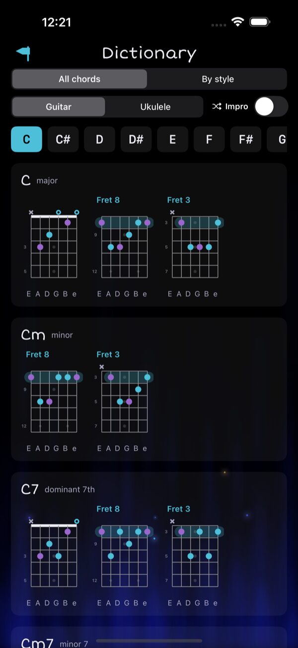 Chord Dictionary in All chords mode